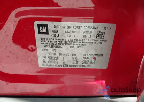 2016 Chevrolet Trax Lt from USA, damaged, VIN KL7CJLSBXGB538937